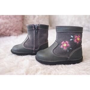 See Kai Run Toddler Girls Leather Ankle Boots Gray‎ Floral Zip Size 5